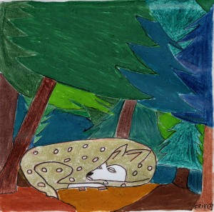 O Sonho do Filhote de Cervo, desenho de erik fernandes, lapis cor
